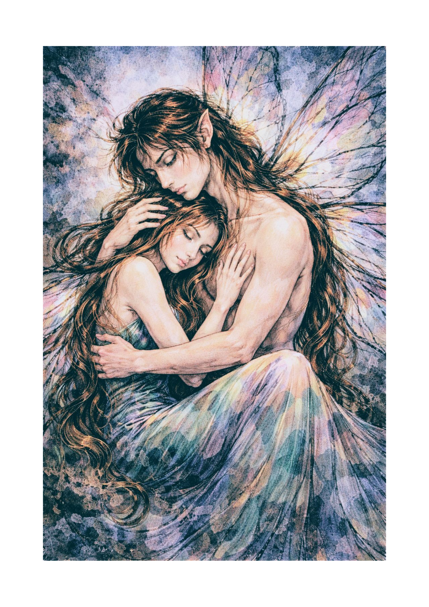 Aisling and Faelan framed print of two fae figures embracing