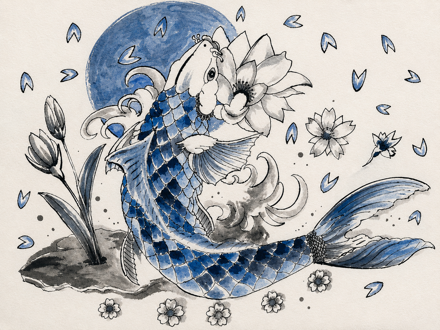 Blue Koi Carp- Framed Print - Image 2
