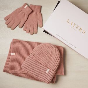 Sophia Layers Cosy Knit Hat Glove & Scarf Gift Set - Blush Pink