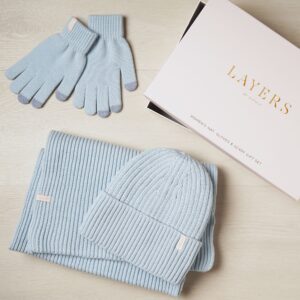 Sophia Layers Cosy Knit Hat Glove & Scarf Gift Set - Powder Blue