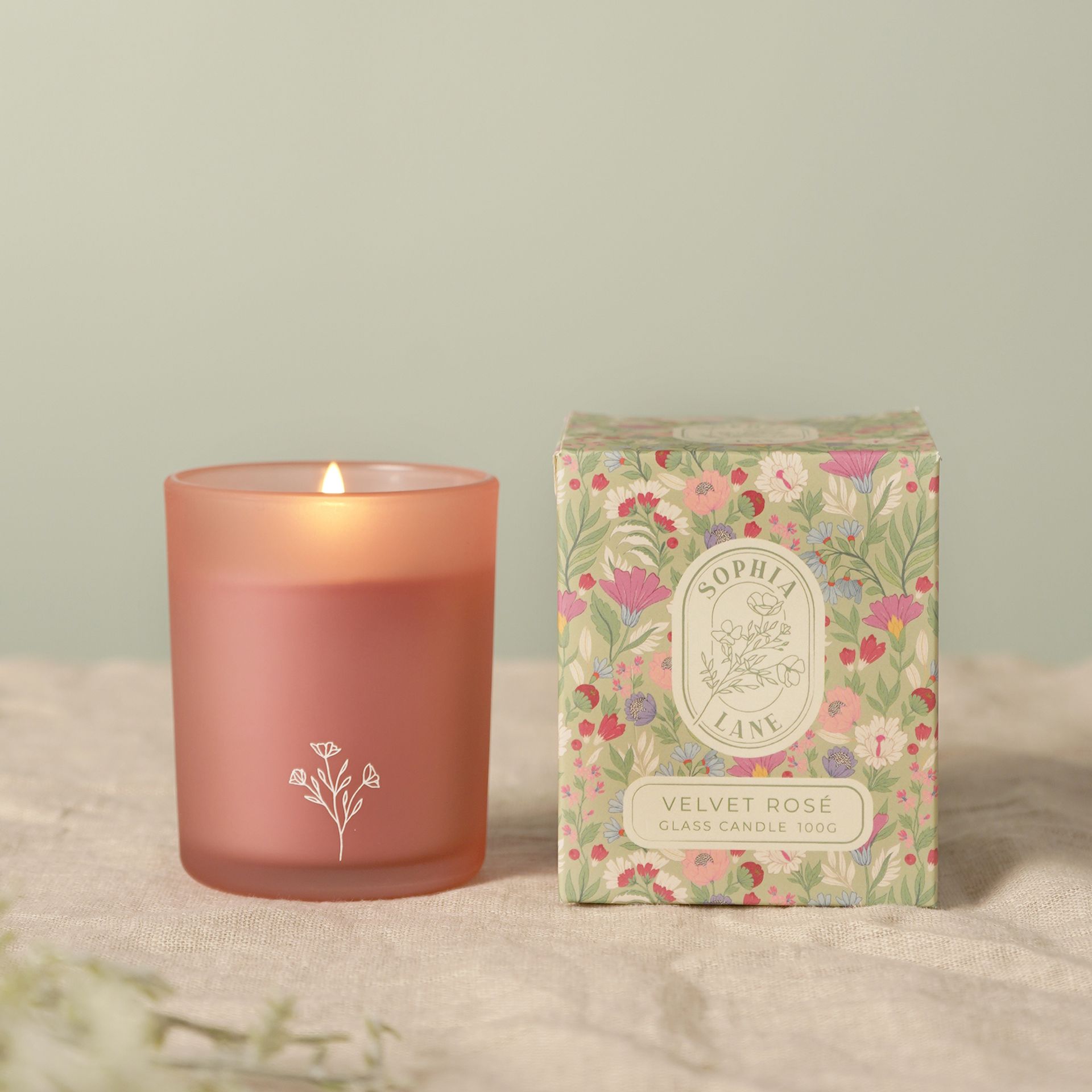 Sophia Lane Velvet Rose Floral Candle - 100g
