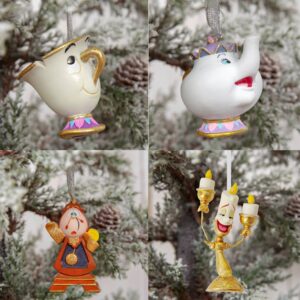 Disney Set of 4 Beauty & The Beast Resin Hanging Christmas Tree Decorations