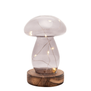 Grey Glass Mushroom with LED Lights - Medium
