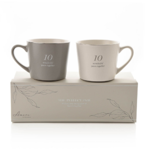 Amore Set of 2 Grey & White Mugs - 10th Anniversary