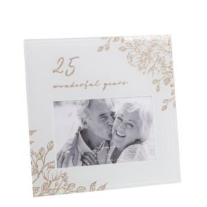 25 Wonderful Years Pale Grey Glass Gold Floral Frame 6" x 4"