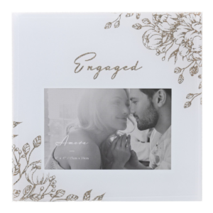 'Engaged' Pale Grey Glass Gold Floral Frame 6" x 4"