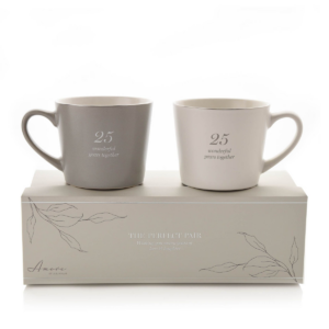 Amore Set of 2 Grey & White Mugs - 25th Anniversary