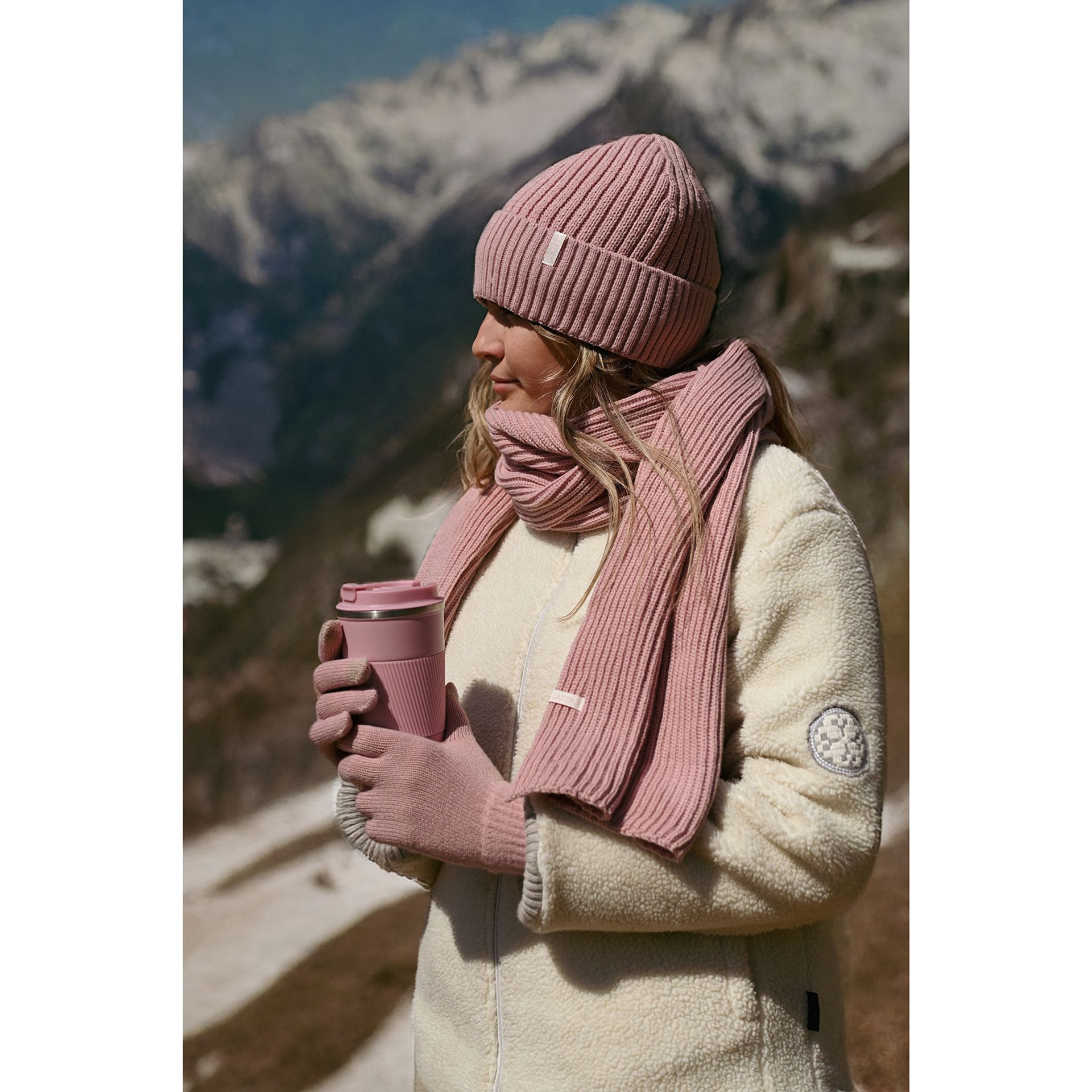 Sophia Layers Cosy Knit Hat Glove & Scarf Gift Set - Blush Pink - Image 8
