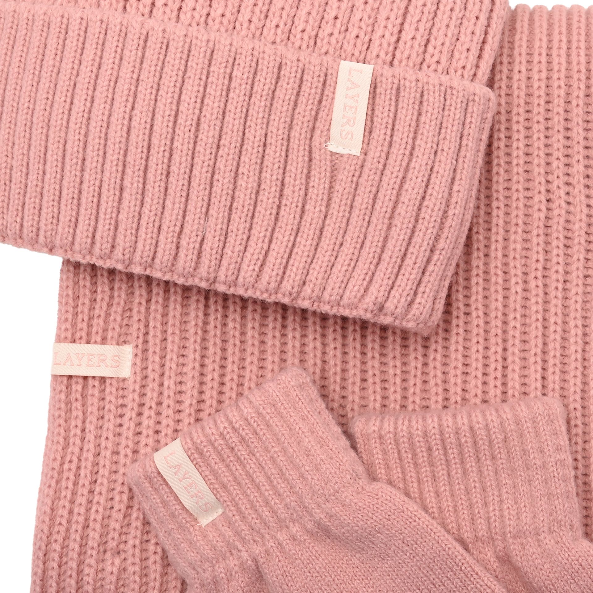 Sophia Layers Cosy Knit Hat Glove & Scarf Gift Set - Blush Pink - Image 7