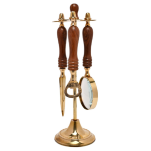 Harvey Makin Magnifying Glass, Letter Opener & Bottle Opener Set on Stand